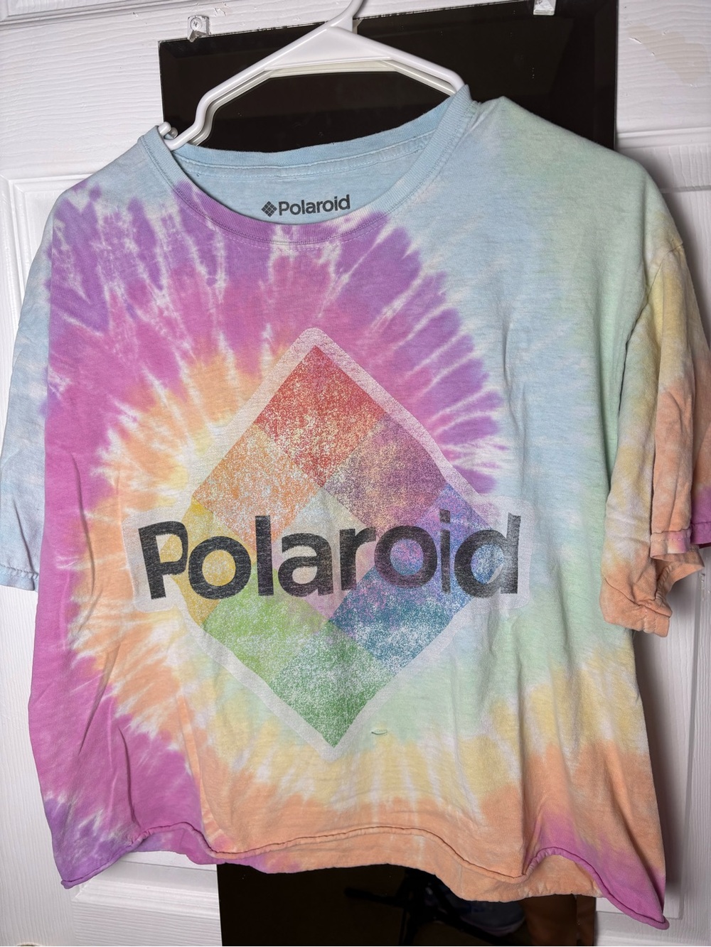 Retro Women’s Cropped Polaroid Tie-Dye Logo Tee - Pastel Rainbow Size L